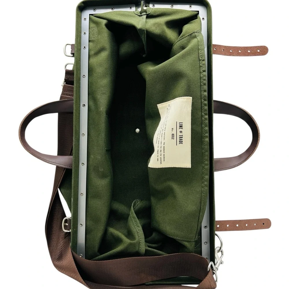 Line Of Trade Green Canvas Weekender  Bag with Brown Leather Straps